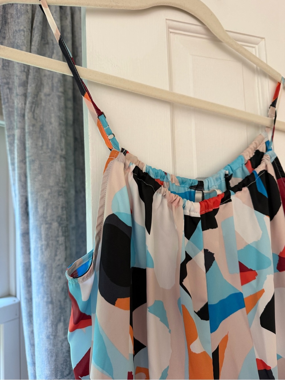 Abstract Print Spaghetti Strap Maxi Dress - Blue, Black, Red, Orange - Picture 4 of 6